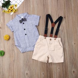 Clothing Sets Born Baby Boy Clothes Short Sleeve Striped Bow Tie Romper Suspender Shorts Overalls 2PCS Summer SetClothing