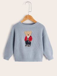 Toddler Boys Bear Embroidery Drop Shoulder Sweater SHE01