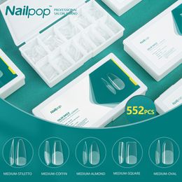 Nailpop Brand 552pcs Fals Nail Full Cover Coffin Nails Set PRO Salon Manicure Artificial Press on Medium Length 220716
