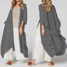 Women's Blouses & Shirts Summer Celmia Long Kimono Vintage Cardigan 2022 Fashion Belted Casual Loose Beach Cover Up Solid Oversized Tops
