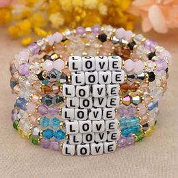 LOVE beaded strands lettres acrylic gold plated bead bracelet jewelry weave designer bracelet for woman Red Pink Rhombus Crystal Beads Handmade Bracelets Gift
