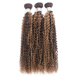 Indian 100% Human Double Wefts Hair P4 27 Piano Colour 10-30inch Kinky Curly Deep Wave Loose Wave Water Curl