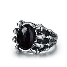 Fashion Simple Big Black Ruby Cast Dragon Claw Rings For Men Holiday Gift Retro Punk Gothic Alloy Jewellery Accessories Wholesale