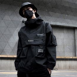 Black Cargo Jackets Windbreaker Men Streetwear Tactical Jacket Pullover Multi-pocket Male Autumn Hoody Coat 201127