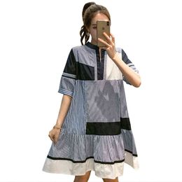 Summer Maternity Clothing Short Sleeve Vneck Breastfeeding Dress Block Color Patchwork Maternity Nursing Dress Breastfeeding Mermaid J220628