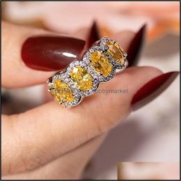 Brand 925 Sier Pave Cushion Cut Gold Stone Band Ring For Women Eternity Engagement Wedding Rings Finger Simated Diamond Drop Delivery 2021 J