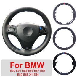 Steering Wheel Covers DIY Leather Car Cover For E90 E91 E92 E93 E87 E81 E82 E88 X1 E84 Auto Interior Customised Wrap