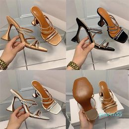 Designer Slippers Women Non-slip Sandals Rhinestone Spool Heels Sexy Ladies Summer Crystal Shoes Thin Belt Combination Flip Flops