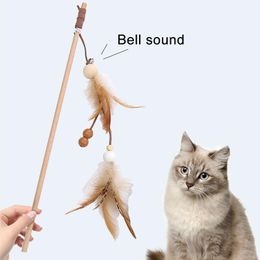 Cat Toys Pet Supplies Funny Teaser Stick Wooden Bead With Feather Interactive Toy