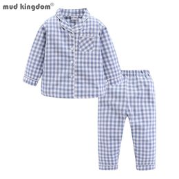 Mudkingdom Boys Girls Long Sleeve Pajamas Set Collared Plaid Autumn Cute Toddler Pajama Kids Sleepwear Children Clothes Pjs 220714