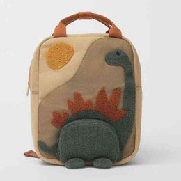 Backpack Style Bagnew Embroidery Sun Long Neck Small Dinosaur Hook Her Embroidered Cartoon Canva Kindergarten Children 220723