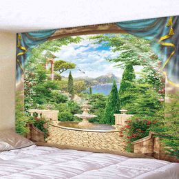 Landscape Outside Window Decorative Carpet Bedroom Background Wall Bohemian Tapestr J220804