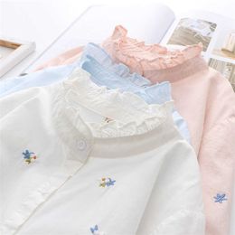HSA Japanese Preppy Style Autumn Spring Women White Shirt Stand Collar Ruffles Feminino Blusas Cute Kawaii Sweet Lolita Girl Top 210716