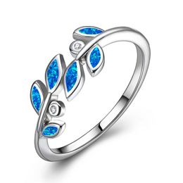 leaf engagement rings Canada - Wedding Rings Vintage Blue White Imitation Opal For Women Charm Gold Color Crystal Leaf Engagement Ring BandsWedding