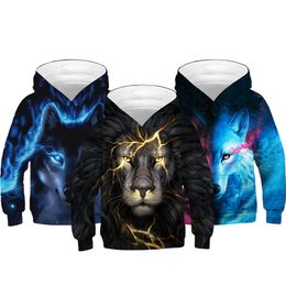 Hoodies & Sweatshirts 4 14 Years Kids Autumn 3D Thunder Lion Wolf 220824