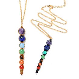 Natural Crystal Stone Pendant Necklaces Colourful Chakra Stones Necklace Yoga Healing Balance Bead Fashion Accessories