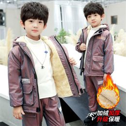 Clothing Sets Boys Autumn Winter Tracksuits Plus Velvet Thickening Warm Jacket + Pants 2pc/set Teens Sportswear Kids Clothes 3-12 Years