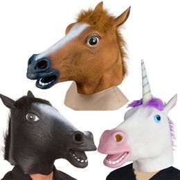Halloween Masks Latex Horse Head Cosplay Animal Costume Set Theatre Prank Crazy Party Props Head Set Horse Mask Dog Horse Masks 220716