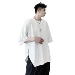 Men's T-Shirts All Solid T-Shirt Men Korean Fashion Loose Tops Harajuku Streetwear Hip-Hop Asymmetric Short-Sleeved T-ShirtMen's