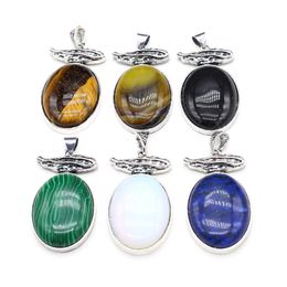 Pendant Necklaces Natural Agates Oval Shape Tiger Eye Stone Malachites Charms For Making DIY Jewellery Necklace 32x57mm