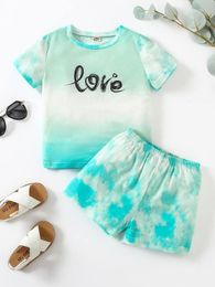 Toddler Girls Tie Dye Letter Graphic Tee & Shorts SHE