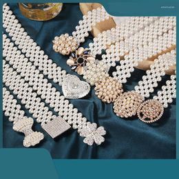 Belts Luxury Fashion Pearl Elastic Waist Chain Women's Korean Belt Rhinestone Flower Accessories Sweet Temperament AccessoriesBelts Emel