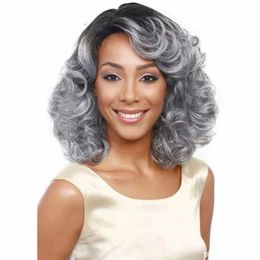 Wigs for Women Nature Fluffy Curly Hair Gradient Mixed Silver Grey Synthetic Cosplay Daily Use Wig