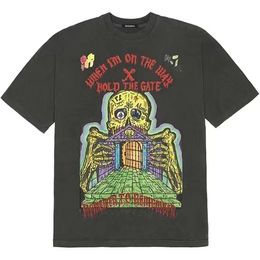 Men Street Skeleton T Shirt Hand Writing Rap Tee Fan Oversize Half Sleeve Unisex O Neck Summer Under Tops Cotton Hip Hop Scrawl