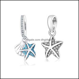-Sier cuentas sueltas joyas ajustados pulsera de encanto pandora original 925 esterling océano tropical shell estrella azul Zirconia Be dhrgw