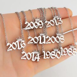 Pendant Necklaces Stainless Steel 1980-2022 Birth Year Number For Women Crown Date Choker Necklace Birthday Party JewelryPendant
