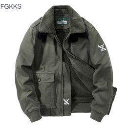 FGKKS Men High Quality Jacket Men's Military Style Solid Colour Jacket Male Casual Brand Plus Velvet Thickening Jackets Coat 201218
