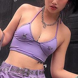 Women's Tanks & Camis Sexy Women Halter Tie Up Tank Off Shoulder Crop Tops Vest 2022 Y2K Tube Cropped Medal Ring Patchwork Summer Party Club