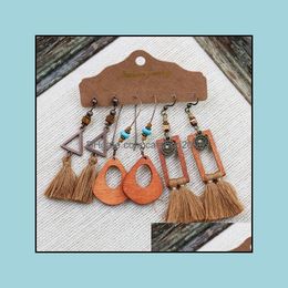 Dangle Chandelier Earrings Jewelry Bohemian Vintage Ethnic Style Metal Tassel Earring For Women Retro Carving Flower Dhyx8