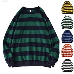 Men Striped Sweatshirts Autumn Winter Round Neck Hip Hop Sweatshirt Tops Long Sleeves Loose Stripe Sweatshirts # F3 L220801