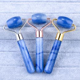 2002 Newest Single head Jade roller massage stones 100% Natural Blue DongLing face massage gold silver frame high-grade good quality