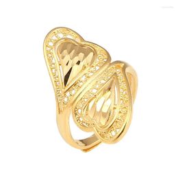 Wedding Rings Trendy Gold Plated Hollow Heart Open Free Size African Party Ring Jewellery Gift Wynn22