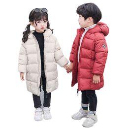 Children Long Down Jackets Outerwear Thick Cotton Kids Snowsuit Parka Clothes Autumn Winter Baby Boys Girls Solid Hooded Jacket J220718