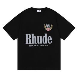 Rhude Brand Printed T Shirt Men Women Round Neck T-shirts Spring Summer High Street Style Quality Top Tees RHUDE Asian Size S-XL Camiseta Casablanca A47