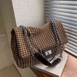 Houndstooth Pu Leather Crossbody Bags for Women Winter Designer Lady Travel Chain Shoulder Purses and Handbags 220512