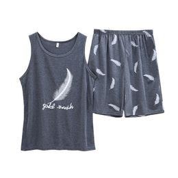 New Style Mens Pajamas Set Summer Thin Cotton Male Pajamas Sets Vest Sleepwear Sleeveless Tops Shorts 2pcsset LXXXXL T200813