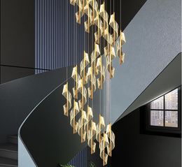 Modern LED Staircase Chandelier Lamps Living Room Villa Hall Light Luxury Long Line Spiral Duplex Building Nordic Simple Chandelier