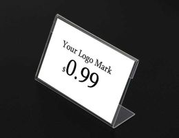 Acrylic T1.3mm Clear Frame Plastic Table Sign Price Tag Label Display Paper Promotion Card Holders Small L Shape Stands 100pcs