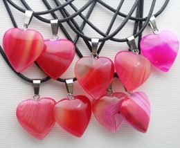 Natural Stone heart Shape Pendant necklaces Reiki Healing Crystal stripe Agate Necklace For Women Jewelry