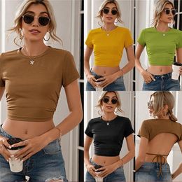 Women's T-Shirt Women Sexy Tops Skinny Short T Shirts Summer Plus Size 2022 Backless