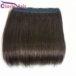 Darkest Brown One Piece Clip In Human Hair Extensions Thick #2 Brazilian Virgin Straight Clip On Weave With 5 Clips Natural Hairpiece For Black Women