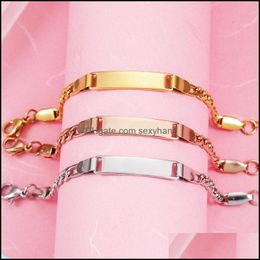 Other Bracelets Jewellery Personalise Engrave Baby Name Bracelet Stainless Steel Gold Chain Smooth Bangle Adjustable Child Id Saft Drop Delive