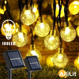 100 Led Solar String Lights Outdoor Crystal Fairy with 3 Modes Waterproof Powered Patio for Garden Party Decor 220429