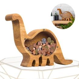 Wooden dinosaur piggy banks Decorative Objects creative letter transparent Change can English letters Coin Piggy Bank