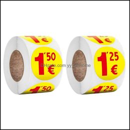 Gift Wrap Event Party Supplies Festive Home Garden 500Pcs Garage Sale Rummage Price Sticker Labels 1.25/1.5 Euros Prices Round Pricing Sti