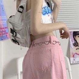 HOUZHOU Y2K Baggy Pink Jeans Women Kawaii Korean Fashion Oversize Low Rise Wide Leg Denim Pants Streetwear Loose Trousers Alt 220815